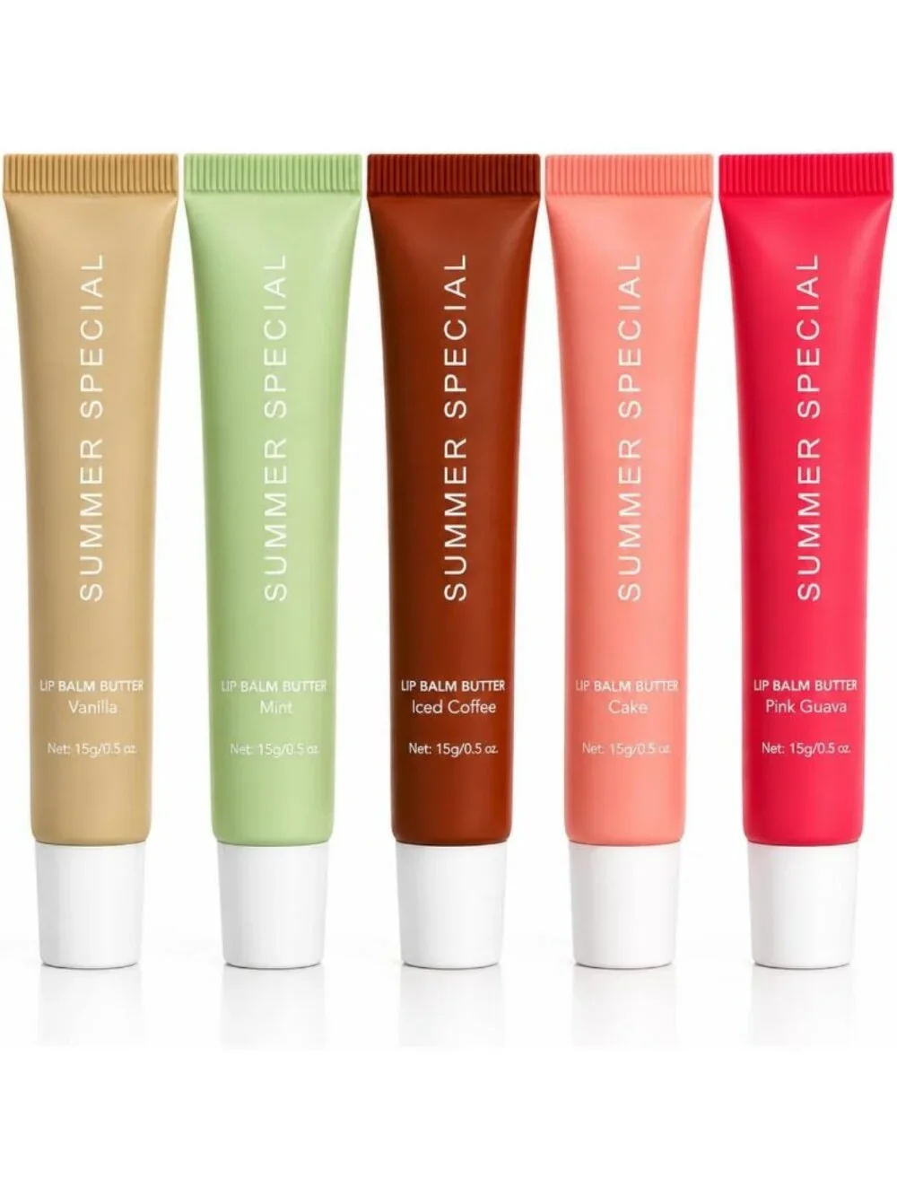 5-Pack Tinted Lip Balm Set for Summer, Moisturizing Gloss for Dry Lips